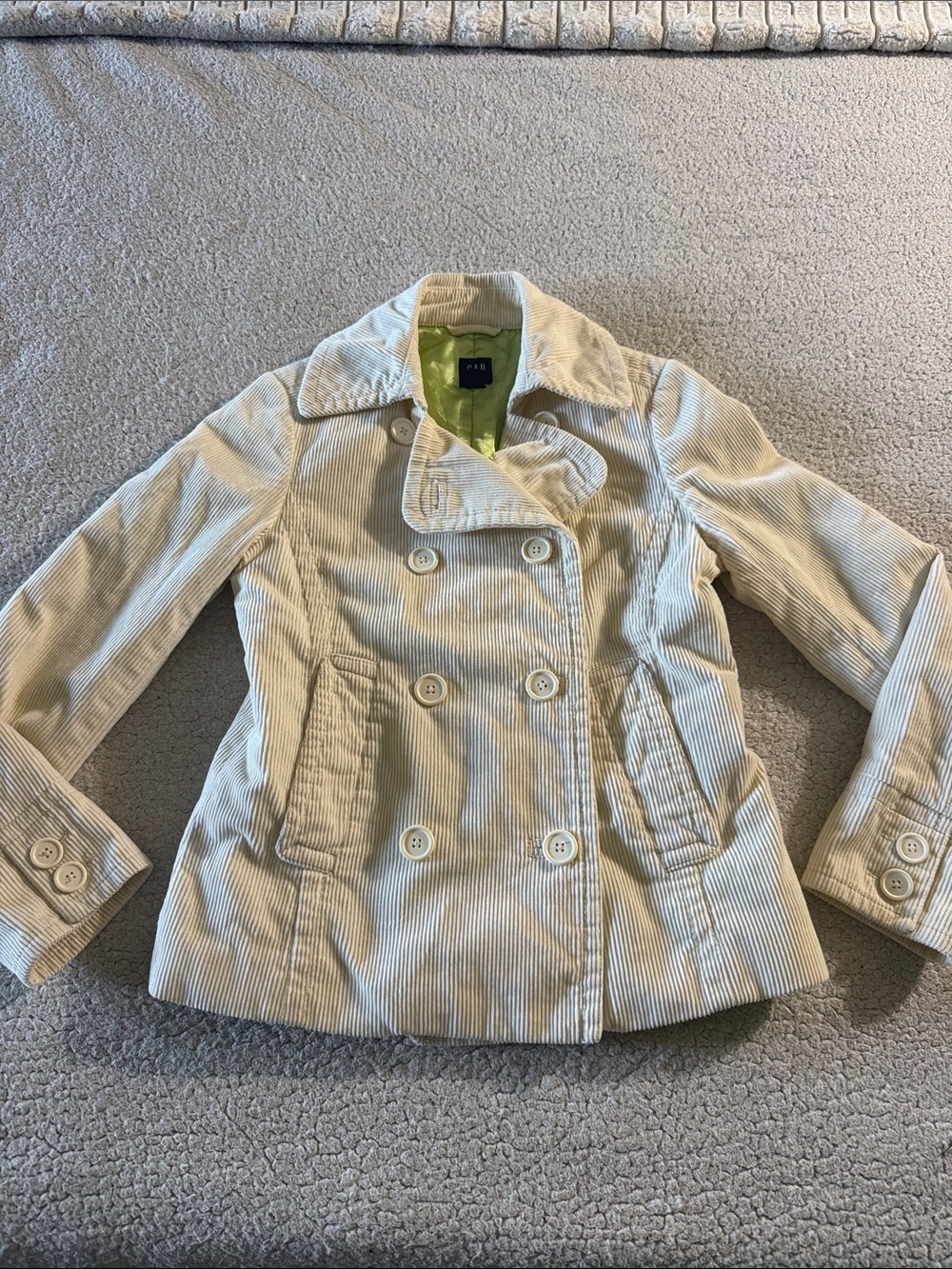 GAP Y2K Cream Corduroy Double-Breasted Pea Coat Medium